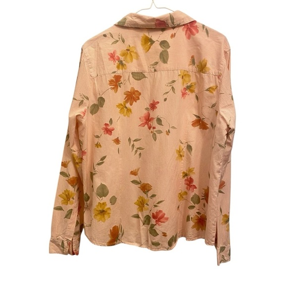 LEMON GRASS Women's size XL pink peach cotton long sleeve button up floral top - Picture 3 of 5